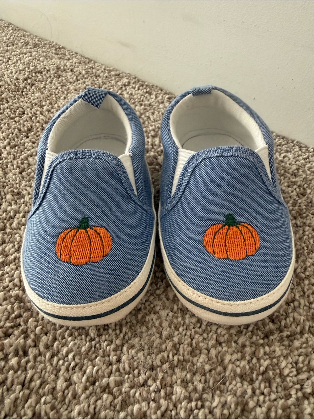 Janie and Jack Blue Canvas Pumpkin Slip-On Sneakers